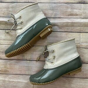 Jack Rogers Chloe Classic Duck Rain Boot Green and off white metallic size 11